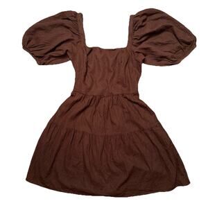 House of Harlow 1960 Linen Blend Brown Dress Square Neckline Mini Dress Women's